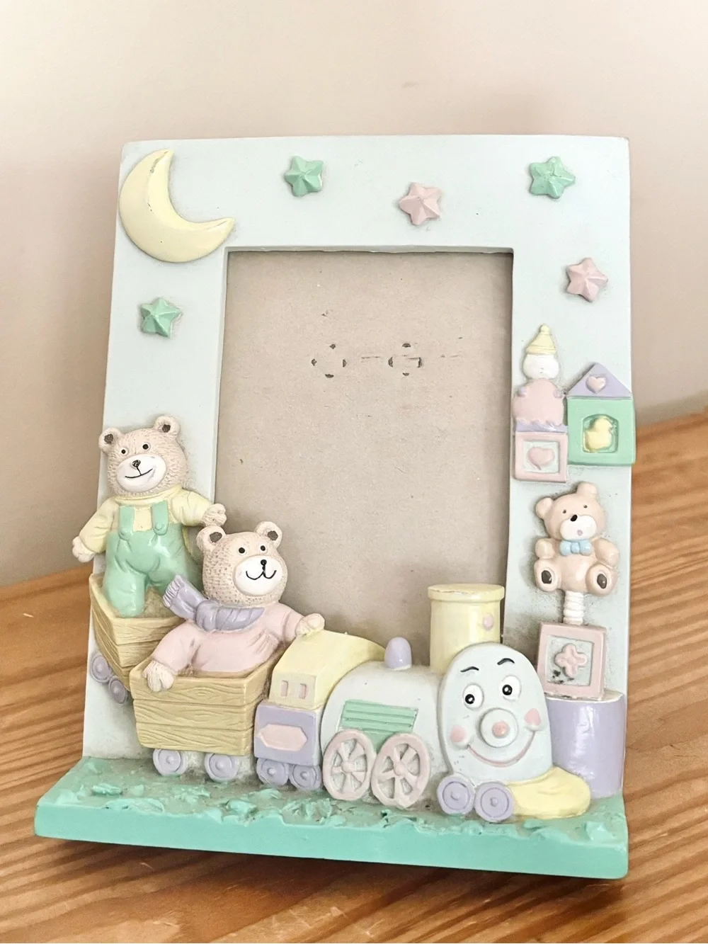 VTG 1991 Burnes of Boston 3-D Resin Nursery Teddy Bear Train 4x6 Picture Frame